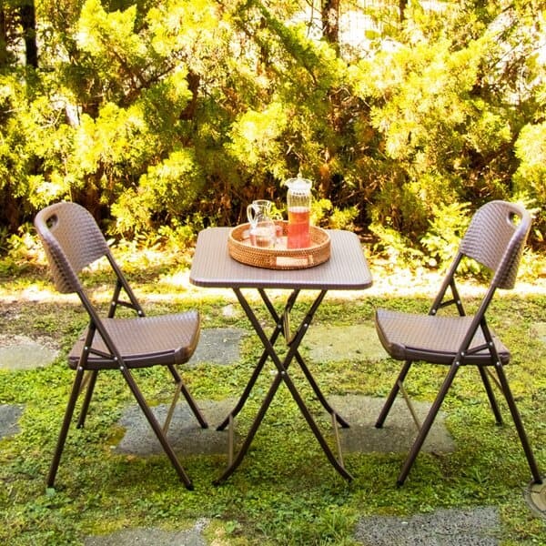 야외 캠핑 라탄정사각 테이블 60+의자 2개 세트