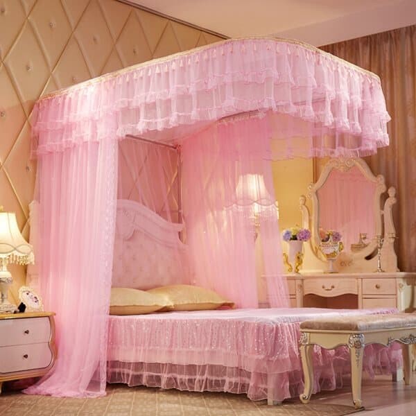 스위트룸 레일형 침대모기장(150x200cm) (핑크)