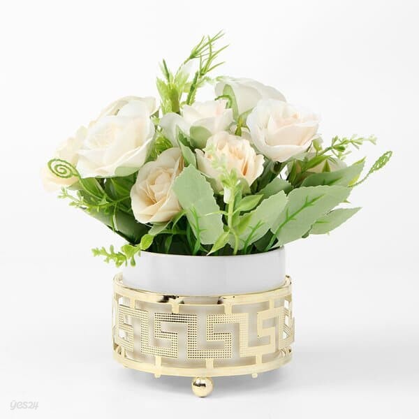 로즈망스 장미 조화 화분(옐로우) 가짜꽃 장식소품