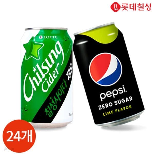 롯데 칠성사이다 제로 펩시 제로 반반세트 355ml 24캔