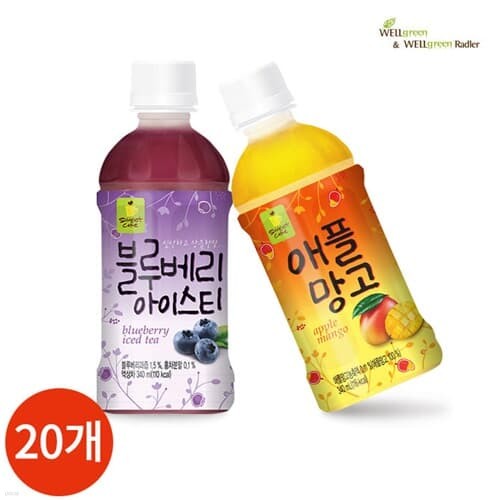 웰그린 블루베리 애플망고 2종 반반세트 340ml x...