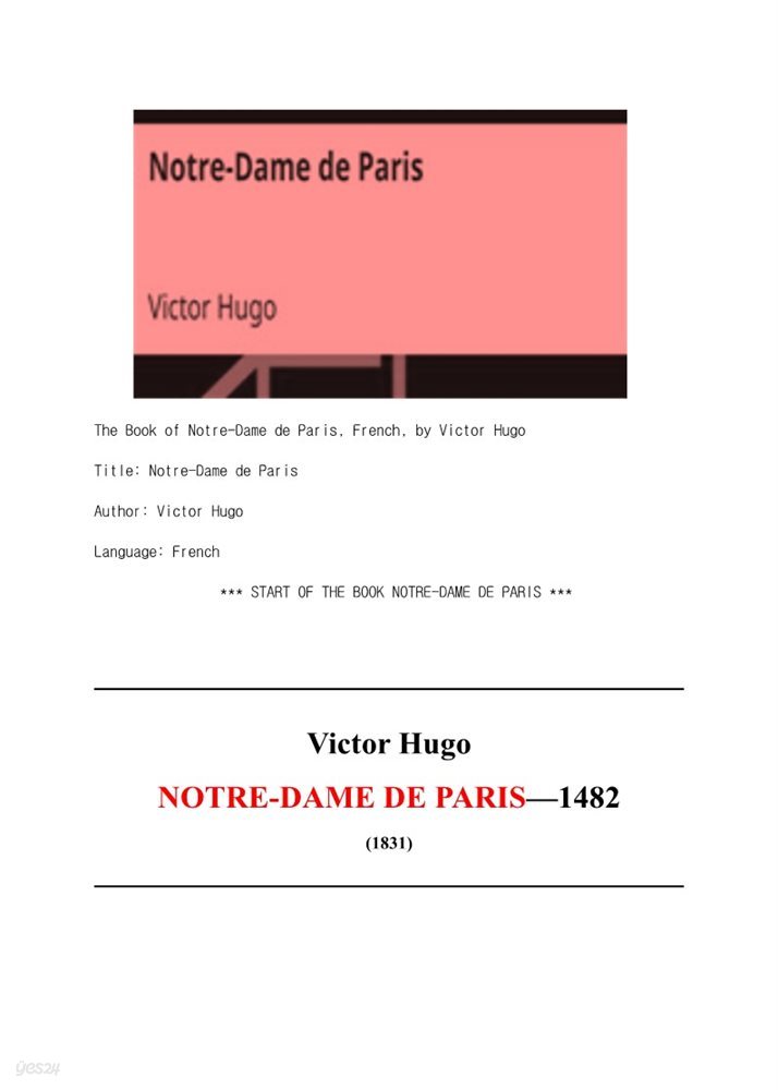 파리의 노트르담, 프랑스어판. NOTRE-DAME DE PARIS, By Victor Hugo