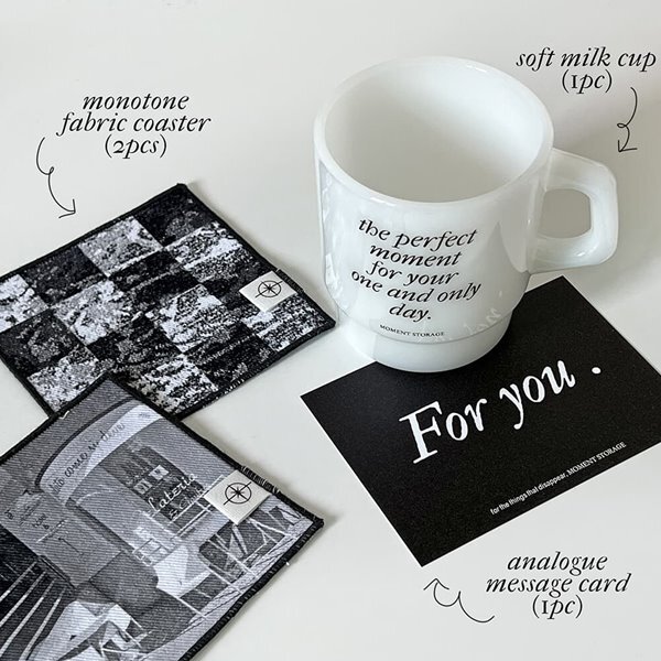 MILK GLASS &amp; COASTER SET 밀크글라스 &amp; 패브릭코스터 선물세트 집들이선물