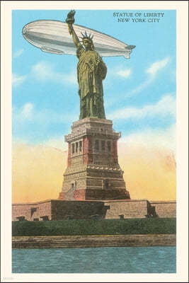 Vintage Journal Blimp and Statue of Liberty, New York City