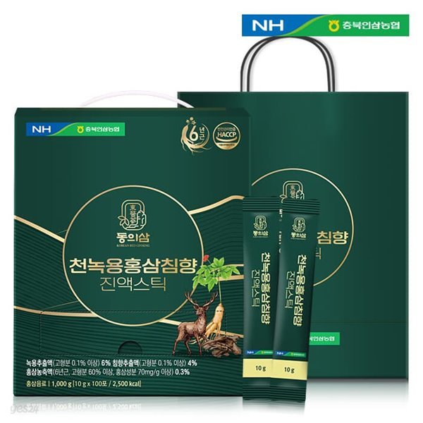 [충북인삼농협] 동의삼 천녹용홍삼침향 진액스틱 (10g*100포)