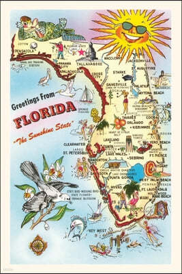 Vintage Journal Map of Florida Attractions