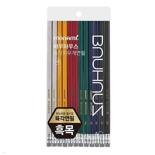 모나미 바우하우스 연필 세트 - 클래식 육각 지우개 연필 (HB/B/2B)