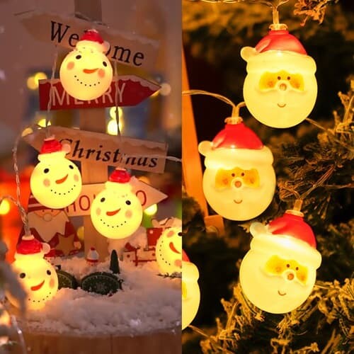OMT 크리스마스 10구 산타 눈사람 가랜드 LED 조명 트리 장식 조명