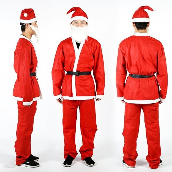 OMT 크리스마스 남성용 산타복 상의+하의+모자+수염+벨트 풀세트 파티용품 코스튬