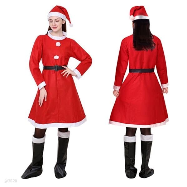 OMT 크리스마스 여성용 산타복 원피스+벨트+모자 풀세트 파티용품 코스튬