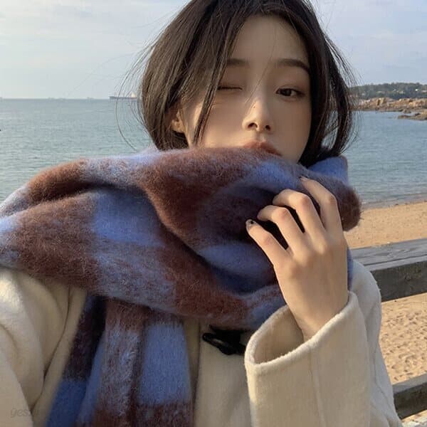 두리안 체크 니트 머플러 목도리
