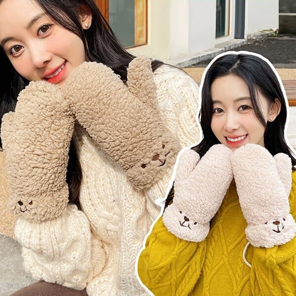 OMT 뽀글이 양털 곰돌이 벙어리 겨울 장갑 방한 보온장갑