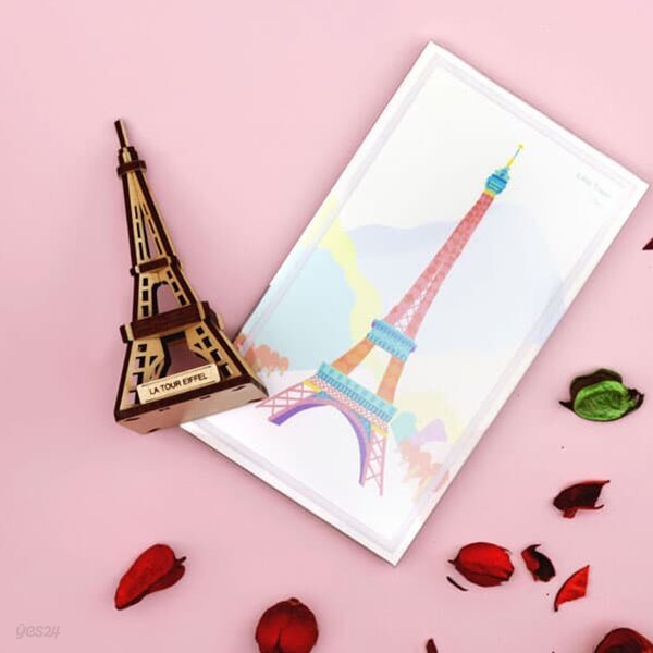 [WOODSUM / 우드썸] 에펠탑 랜드마크 포스트카드 원목3D퍼즐 - 원목입체퍼즐  DIY 건축물만들기 랜드마크만들기