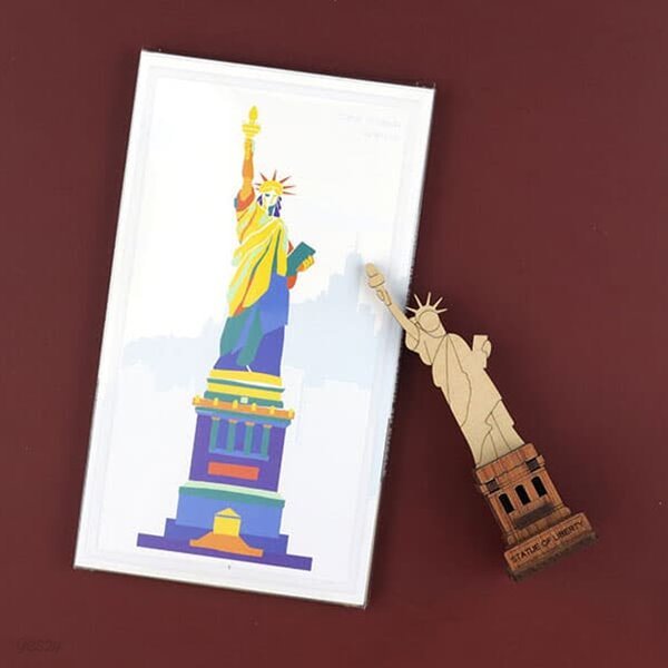 [WOODSUM / 우드썸] 자유의여신상 랜드마크 포스트카드 원목3D퍼즐 - 원목입체퍼즐  DIY 건축물만들기 랜드마크만들기
