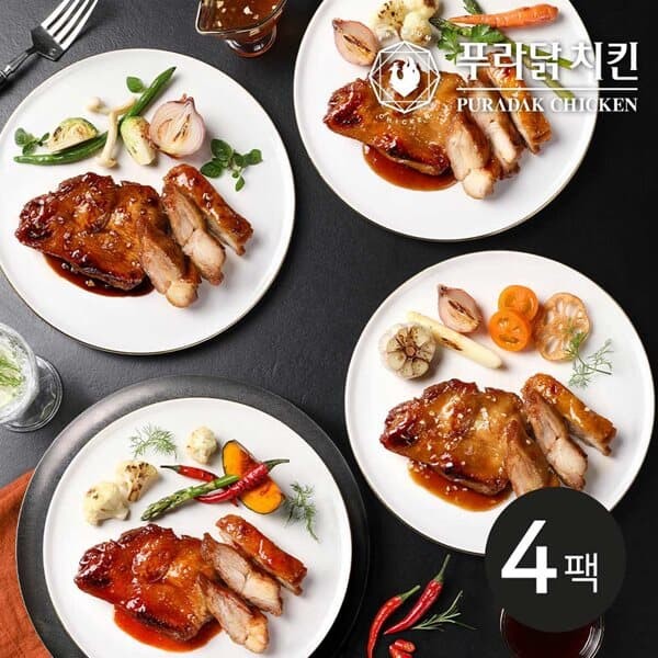 [푸라닭] 닭다리살 스테이크 4종 맛보기 (매콤악마/파불로/블랙알리오/매드갈릭 각 1팩 총 4팩)