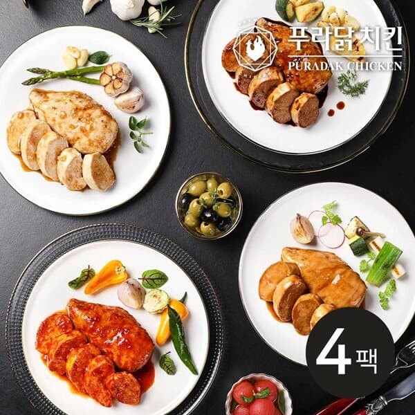 [푸라닭] 소스 통 닭가슴살 4종 맛보기 (매콤악마/파불로/블랙알리오/매드갈릭 각 1팩 총 4팩)