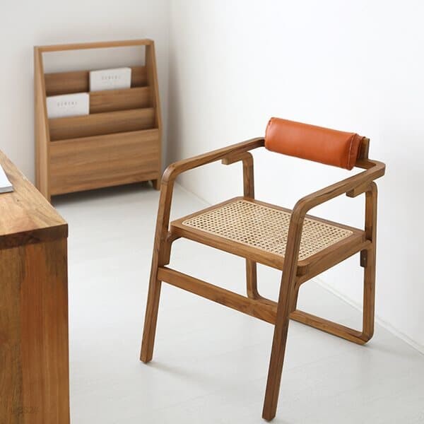 유니크 인테리어 디자인 원목 L체어 라탄 의자