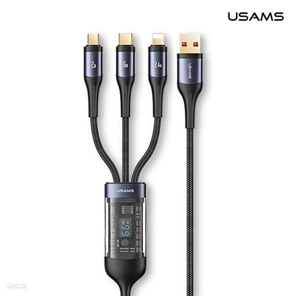 유삼스 3in1 LED 디스플레이 USB to 8핀/5핀/C타입 멀티 고속 충전 케이블 66W