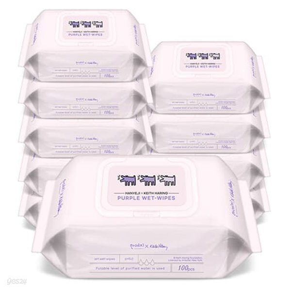 한예지 키스해링 퍼플 물티슈 캡형 100매 10팩 NEW