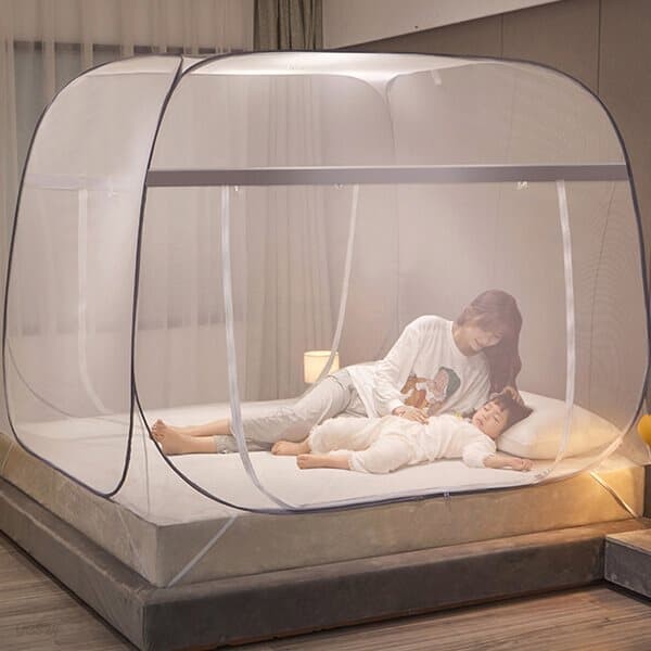 OMT 사각 원터치 모기장 텐트 바닥있는 침대 2인용 더블 퀸