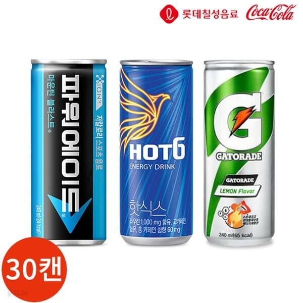 스포츠 음료 파워에이드 게토레이 핫식스 240ml 3종 30캔 세트