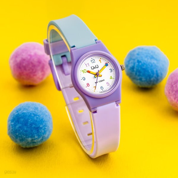큐앤큐 V28A-002VY 심플 미니 퍼플 블루 어린이 여성 패션 방수 손목시계