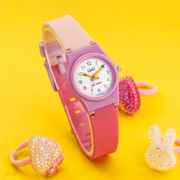 큐앤큐 V28A-003VY 심플 미니 퍼플 핑크 어린이 여성 패션 방수 손목시계