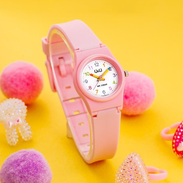 큐앤큐 V28A-007VY 심플 미니 파스텔 핑크 어린이 여성 패션 방수 손목시계