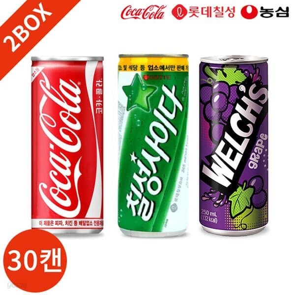 코카콜라 칠성사이다 웰치스 3종 세트 250ml x 60캔