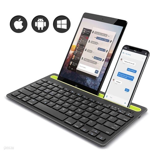 듀얼 페어링 휴대용 블루투스 키보드 (태블릿 거치 가능)