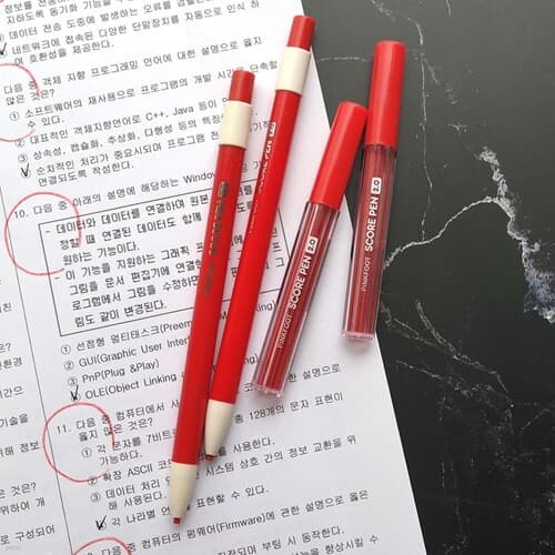 빨간 채점 펜 색연필 채점용 [샤프식 채점펜 색 ...