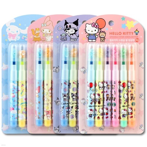 [4종] 산리오 스팽글 별 6색 형광펜/캐릭터 필기구