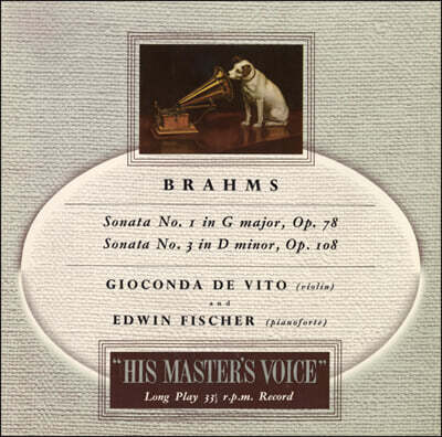 Edwin Fischer — Gioconda De Vito 브람스: 바이올린 소나타 1번 3번 (Brahms: Violin Sonatas Op.78, 108) 앨범 커버