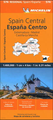 Spain Central, Extremadura, Castilla-La Mancha, Madrid - Michelin Regional Map 576