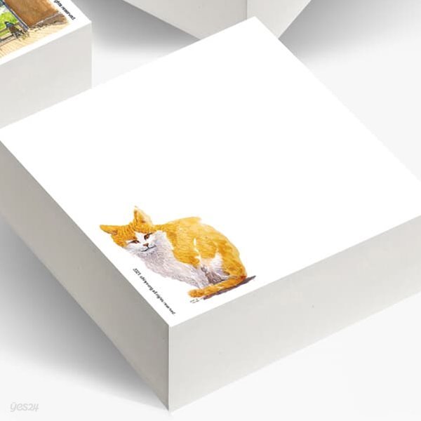 떡메모지 200매 고양이 수채화 그림이 장마다 들어있는 9x9cm 높이2cm