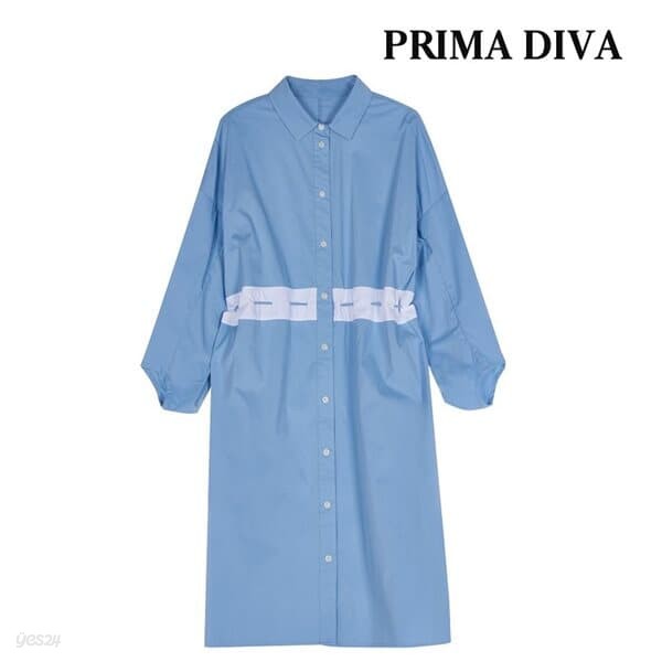 [프리마디바] 배색 스트링 셔츠 원피스-블루