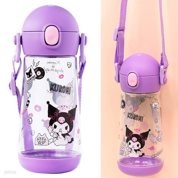 산리오 더보틀 원터치 어깨끈 트라이탄 물통 470ml (쿠로미)/ 어린이 끈달린 물병