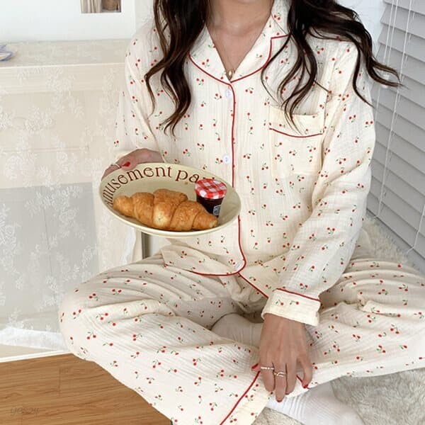 메그너 러블리 체리 여성 홈웨어 긴팔 잠옷