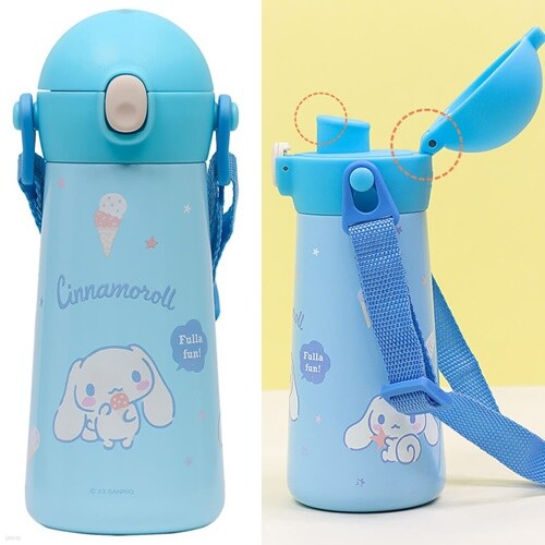 산리오 더보틀 원터치 어깨끈 이중스텐 물통(시나모롤)/어린이집 피니크닉 끈달린 물병