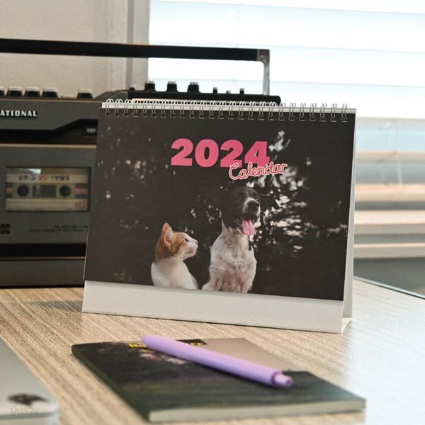 [볼오브푸르] 2024년 귀여운 강아지 고양이 탁상 달력 데스크 캘린더 + 스티커팩 증정
