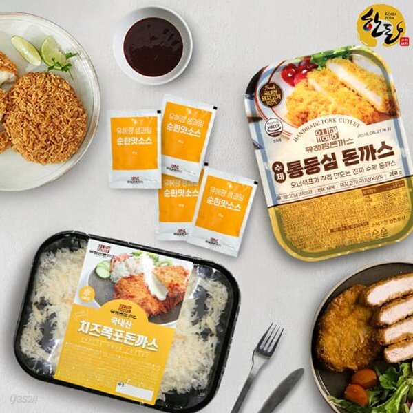 [오너쉐프] 한돈 수제 통 등심돈까스 4장+치즈폭포돈까스 2장+수제생과일맛소스 4개