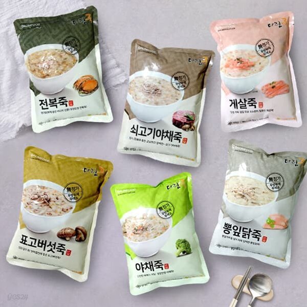 [다림푸드] 쇠고기야채죽 500g+표고버섯죽 500g+게살죽 500g+전복죽 500g+야채죽 500g+뽕입닭죽 500g