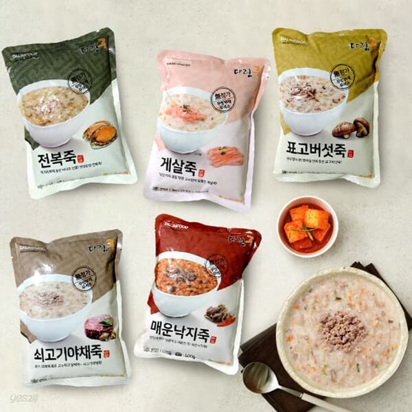 [다림푸드] 쇠고기야채죽 500g+게살죽 500g+표고버섯죽 500g+전복죽 500g+매운낙지죽 500g - 예스24
