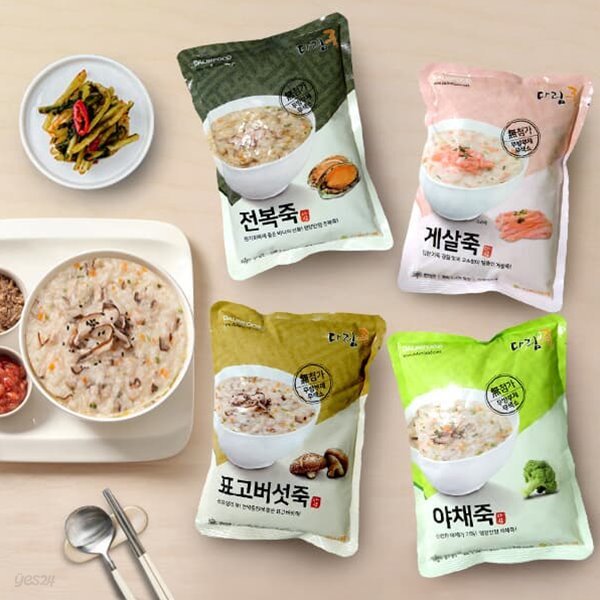 [다림푸드] 야채죽 500g+전복죽 500g+게살죽 500g+표고버섯죽 500g