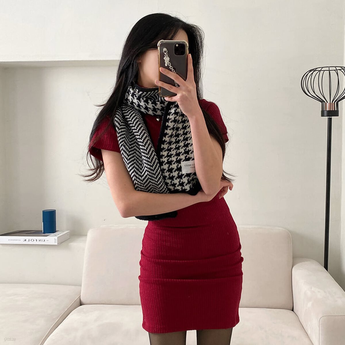 룩앳걸 남녀공용 하운드투스 체크 목도리 머플러