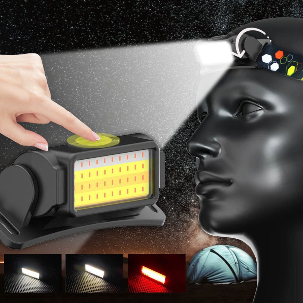 C타입 충전식 LED 헤드랜턴 등산 낚시 해루질 안전모 머리 후레쉬 램프