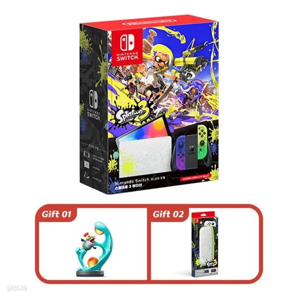 [닌텐도][스위치 본체] Nintendo Switch(OLED모델) 스플래툰3 에디션 (꼬마연어 아미보, 휴대용케이스 증정)