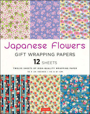 Japanese Flowers Gift Wrapping Papers - 12 Sheets: 18 X 24 Inch (45 X 61 CM) Wrapping Paper