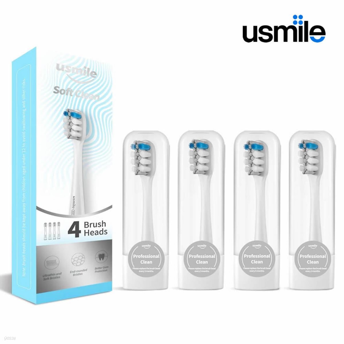 Usmile 유스마일 전동칫솔 전용 스마트 소프트 클린 PRO03 리필 칫솔모 (4개입)