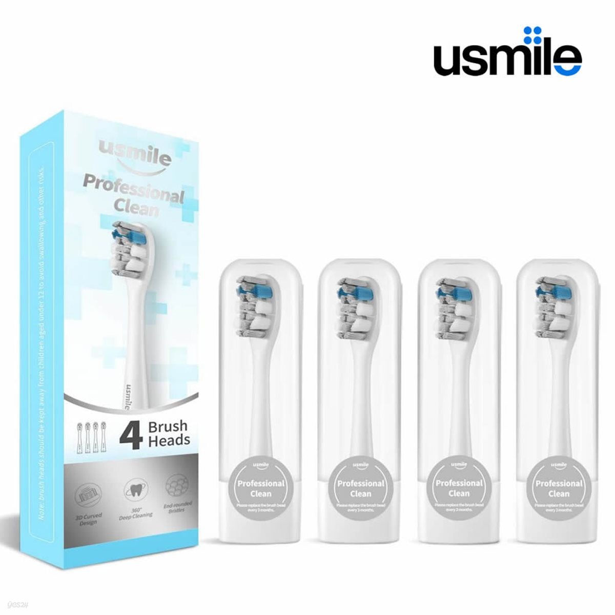 Usmile 유스마일 전동칫솔 전용 스마트 프로페셔널 클린 PRO01 리필 칫솔모 (4개입) - 예스24